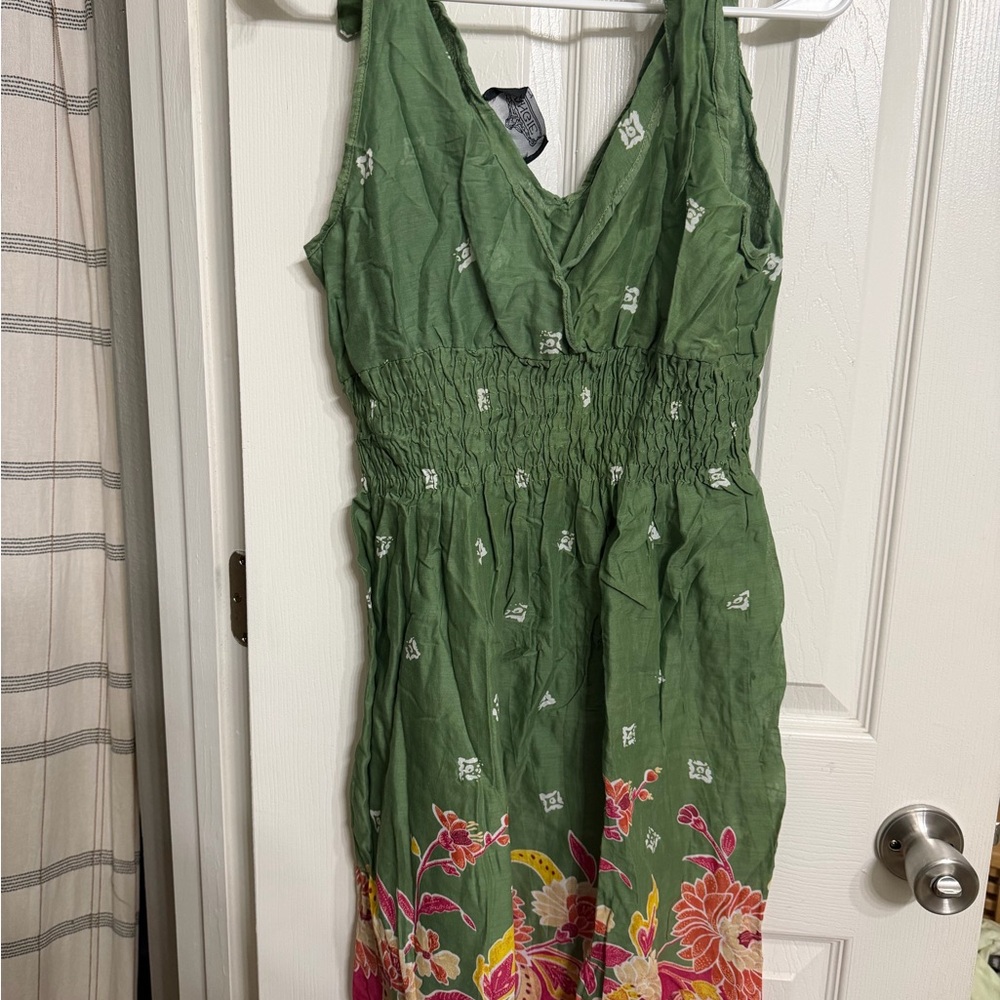 Angie Green Maxi Dress with Floral Hem